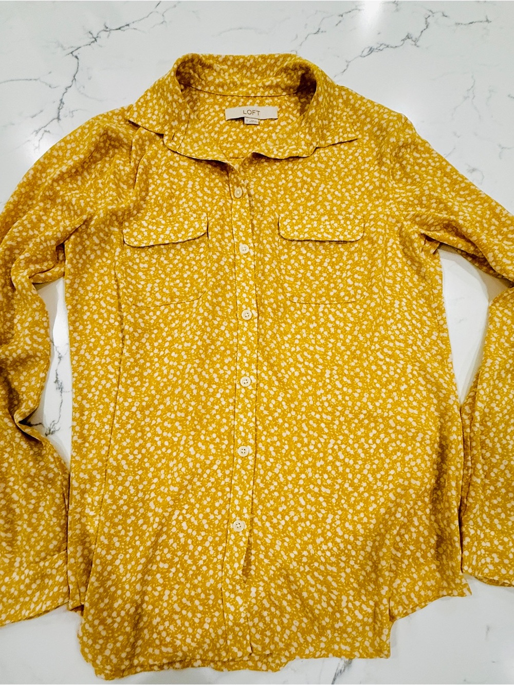LOFT Yellow Ditsy Floral Button-Down Shirt size small